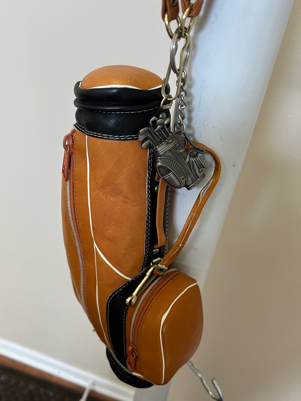 Mini Golf Bag Purse Leather With Adjustable Strap Handle and Golf Charm Zippers